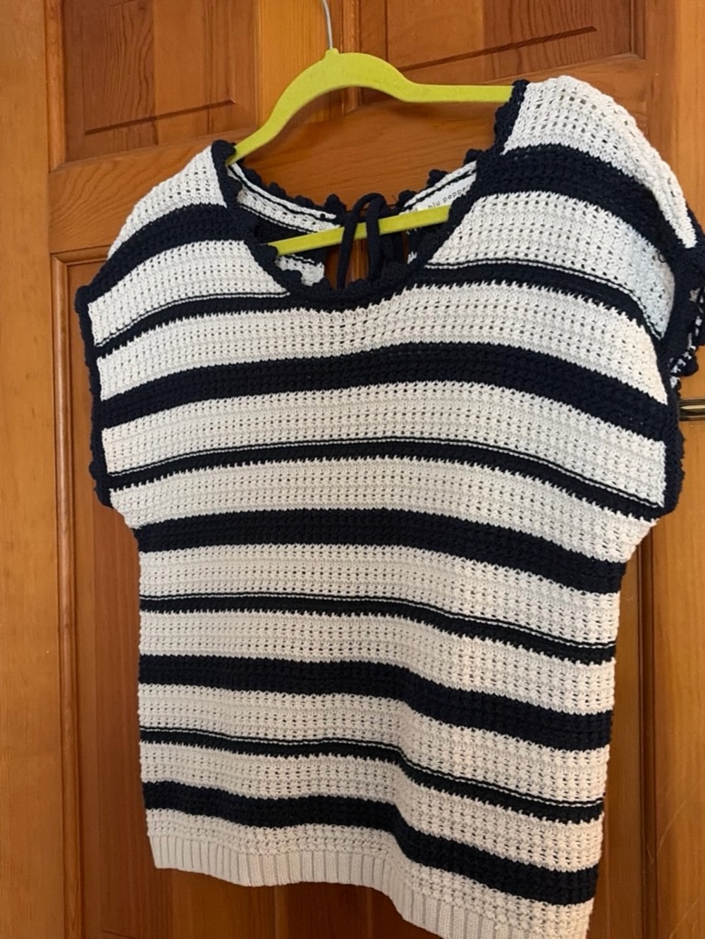 Striped Knit Short-Sleeve Top - White & Navy